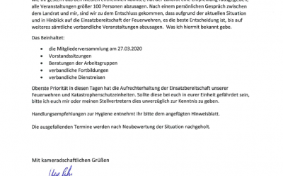 Sämtliche Veranstaltungen des KFV LUP werden bis auf weiteres abgesagt
